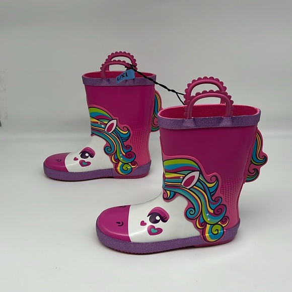 Members Mark Pink Purple Rainbow Unicorn Rain Boots Waterproof Slip On size 13/1 - Picture 4 of 11